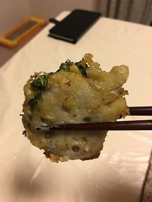 レンコンのピリッと明太はさみ揚げ