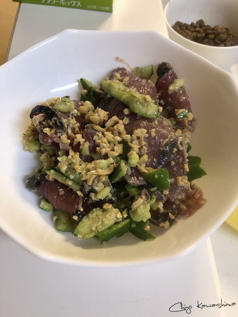 鰹とキュウリのたたき和え