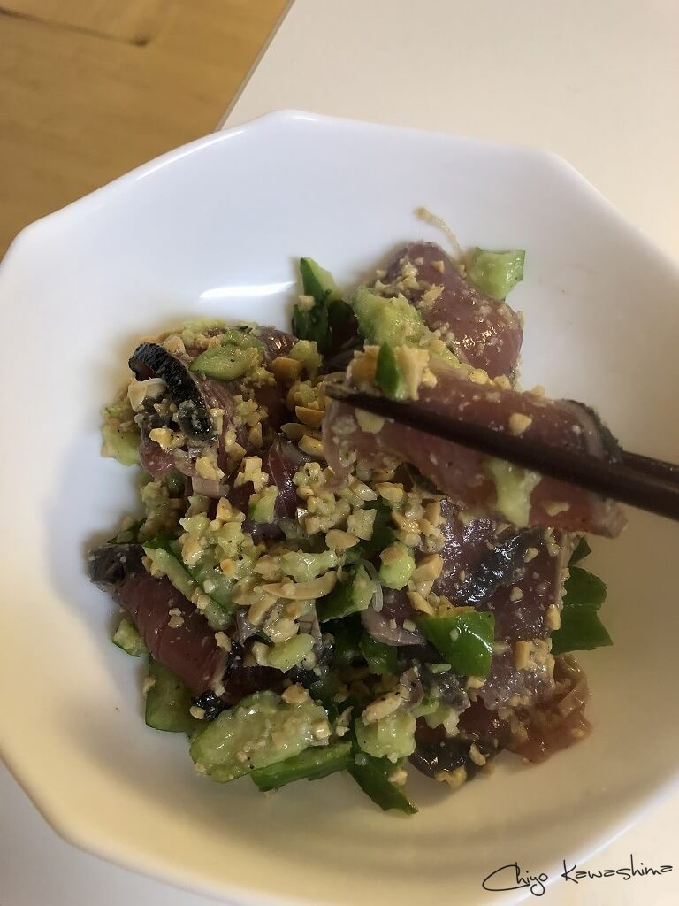 鰹とキュウリのたたき和え