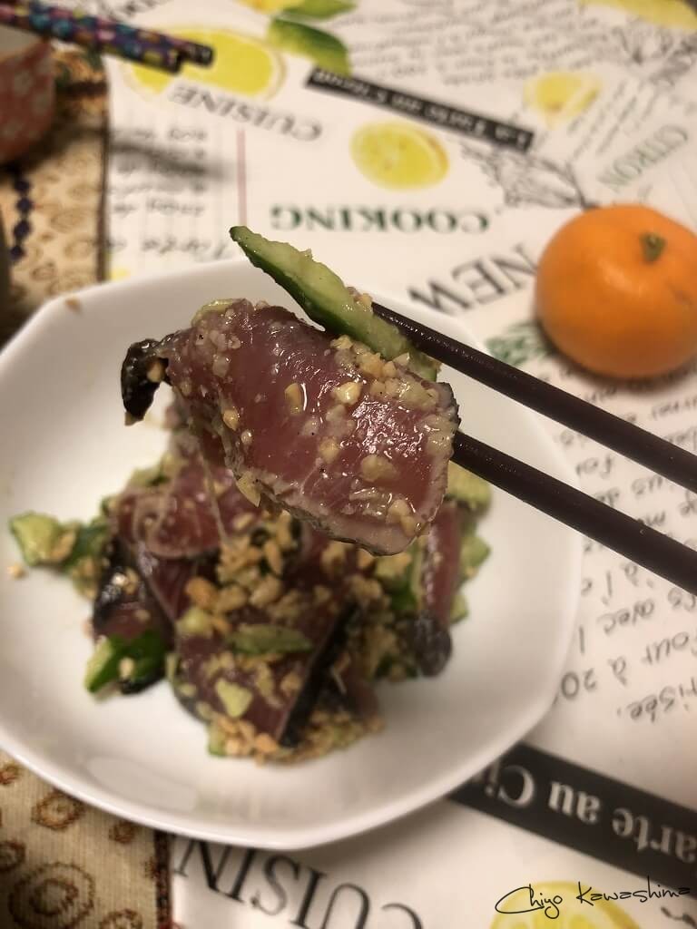 鰹とキュウリのたたき和え