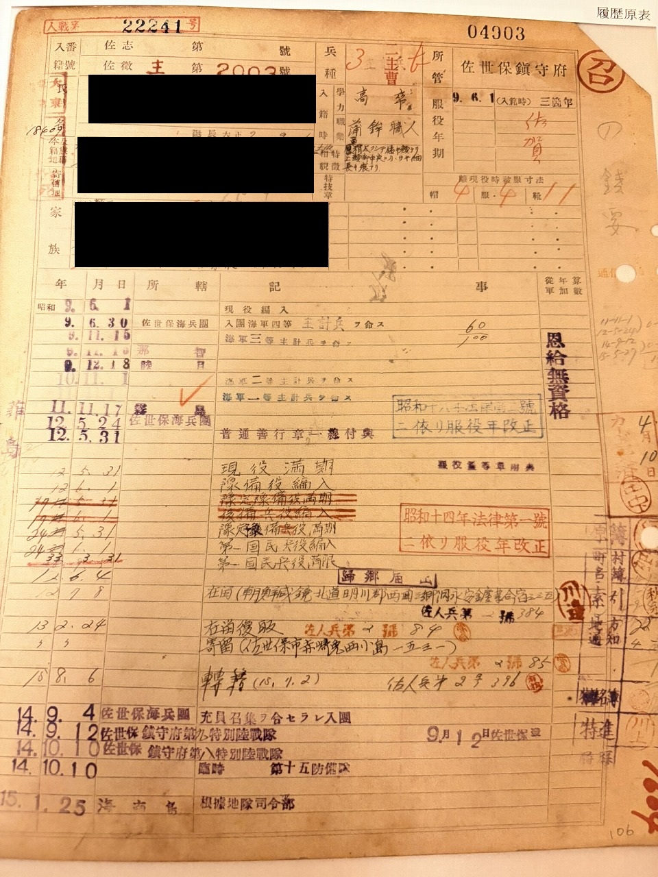 履歴原票